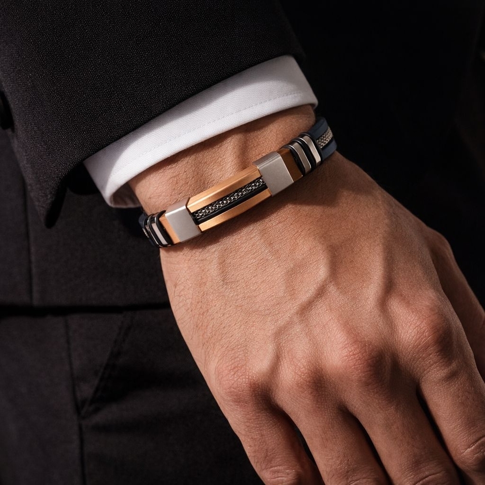 Men's Black and Gold Bracelet